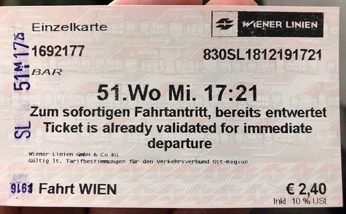 Билет метро Вены