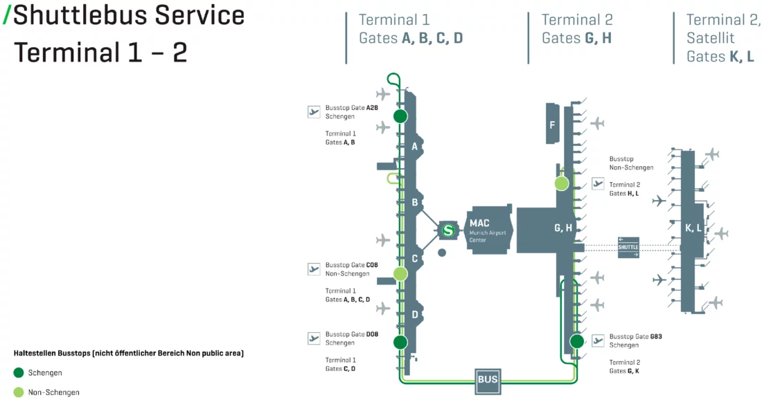 Шаттл между терминалами в аэропорту Мюнхена